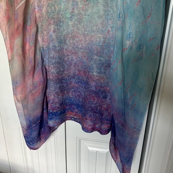 Leona Lovegrove Top Womens Large Beachy Art To Wear Pineapple Pink Blue Flowy - Picture 9 of 9